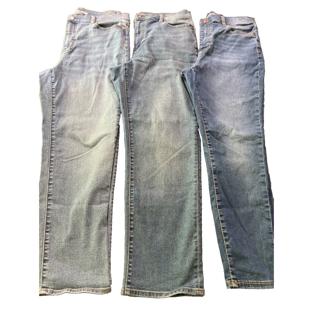 Lands' End Jeans Womens 14 Blue High Rise Straight Leg Stretch Denim THREE PAIR